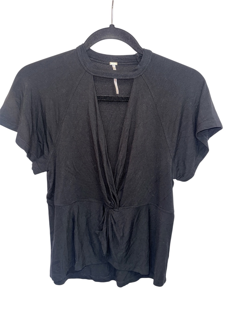 Free People Black Knot-Front Short Sleeve Top
